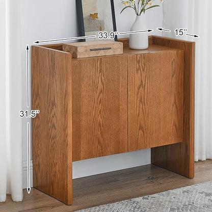 Amposei Modern Vintage Small Sideboard 34-Inch Entryway Storage Cabinet Coffee Bar Cabinet with Adjustable Shelf for Living Dining Room Kitchen Hallway, Walnut