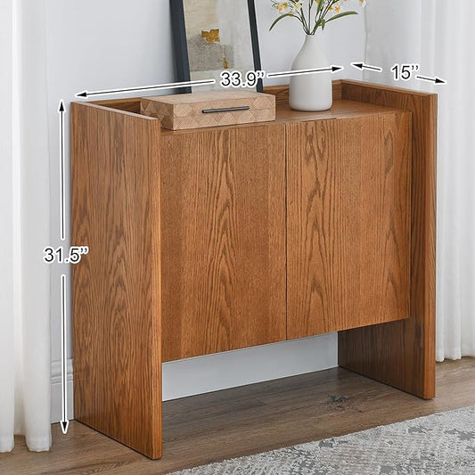 Amposei Modern Vintage Small Sideboard 34-Inch Entryway Storage Cabinet Coffee Bar Cabinet with Adjustable Shelf for Living Dining Room Kitchen Hallway, Walnut