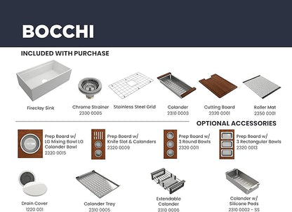 BOCCHI Contempo Workstation Apron Front Step Rim Fireclay 33 in. Single Bowl Kitchen Sink with Accessories in Matte Brown