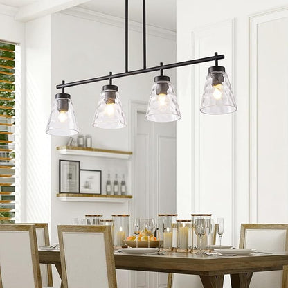 4-Light Kitchen Island Lighting, Modern 30.9 inch Black Island Chandelier with Glass Shade, Industrial Linear Pendant Lighting Over Table, Pendant Light Fixture for Dining Room