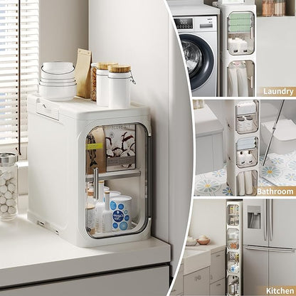 3-Tier Tall Narrow Storage Cabinet, Slim Bathroom Storage Cabinet with Adjustable Shelves and Wheels, Narrow Organizer for Small Space, Bathroom, Kitchen, Laundry, White