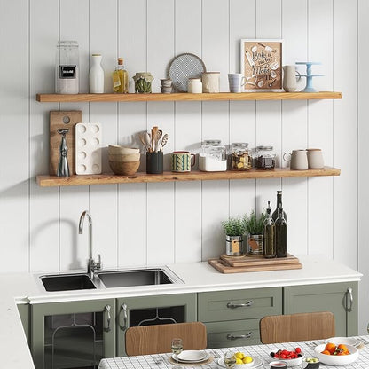 Venusmiles Reclaimed Elm Wood Floating Shelf for Wall, Live Edge 72" W x 9.2" D x 1.4" H, 1 Pack Large Invisible Wall Mounted Shelf for Living Room Bedroom Kitchen Bathroom Decor, Natural Finish