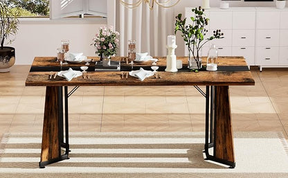 71" Scratch-Resistant Island Table, Rustic Dining Table with Premium MDF, Farmhouse Dining Table for Kitchen & Living Room, Black,Rustic Brown