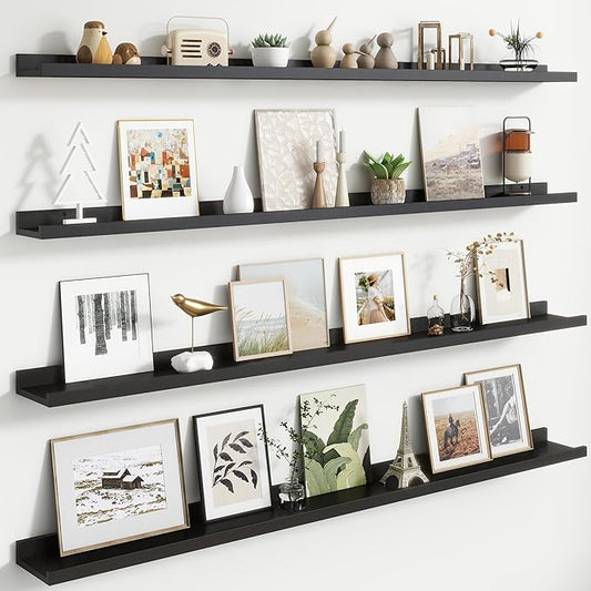 FLYJOE Floating Picture Ledge Shelves for Wall Set of 4, 56 Inch Wall Shelves with Lip Long Large Nursery Book Shelf for Toys Storage Kids Bookshelf Wall Mounted Living Room Bedroom Decor Frames