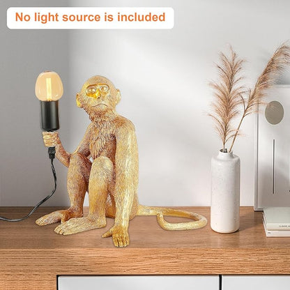 Monkey Table Light, Vintage Creative Animal Statue Desk Lamp for Home Decor, Living Room, Bedroom, Home Office, Kids Room, Resin Material-Gold
