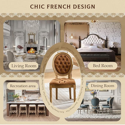 SoarFlash French Dining Chairs Set of 6, Vantage Dining Chair with Round Back, Farmhouse Country PU Leather Dining Chair for Kitchen,Bedroom,Orange