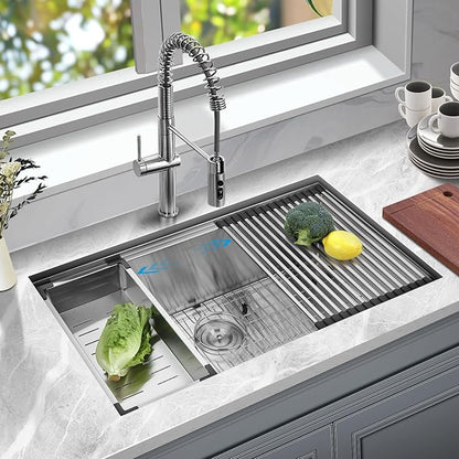 30 Inch Undermount Kitchen Sink Workstation, Stainless Steel Handmade 10”Deep Large Single Bowl Undermount Sink 30x19 with Accessories (Brushed)
