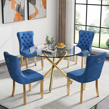 35.43'' Round Glass Dining Table,Modern Kitchen Table for 2-4 People,Dining Room Table with Tempered Glass Top and Metal Legs for Kitchen Apartment
