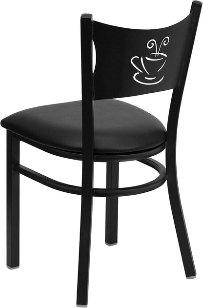 Flash Furniture 4 Pack HERCULES Series Black Coffee Back Metal Restaurant Chair - Black Vinyl Seat