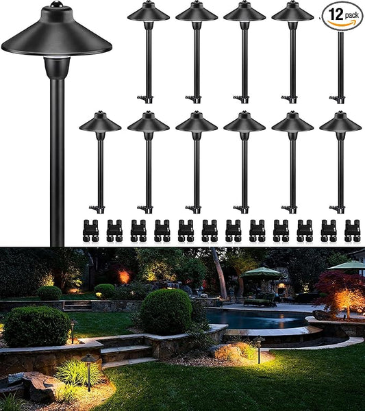 SUNVIE Low Voltage Pathway Lights LED Landscape Lighting 3000K Waterproof Landscape Path Lights 3W Landscape Lighting for Walkway Yard ETL Listed Cord, 12 Pack
