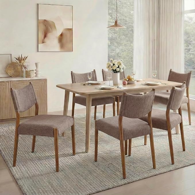 KISLOT Upholstered Dining Chairs Set of 4, Solid Wood Armless Kitchen Chairs with Soft Polyester Fabric, 18.9" Seat Height, Modern Dining Room Seating, 300 lbs Capacity, Brown