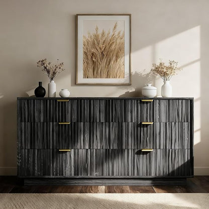 COMHOMA Sideboard Buffet Cabinet with Storage, Modern Wood Versatile Coffee Bar Console Table for Living Room Kitchen, Dining Room, Hallway, Black Gray