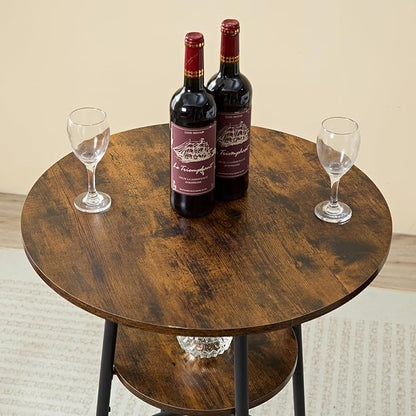 3 Piece High Top Table Set Kitchen Bar Round Table and Bar stools Set for 2, Island Dining Cocktail Table and Tall barstools,Counter Height Pub bistro Table, Industrial, Rustic Brown (3PCS)