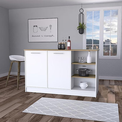 GOWE Gladiolus Kitchen Island in Melamine, Two Doors, Three Open Shelves