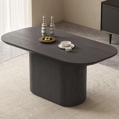 62.99" Oval Dining Table for 4-6 People, Modern Dining Room Table, Rectangular Kitchen Tables for Kitchen, Living Room, Dinner Tables with Oval Base, Dark Grey
