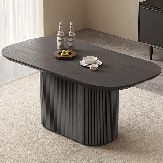 62.99" Oval Dining Table for 4-6 People, Modern Dining Room Table, Rectangular Kitchen Tables for Kitchen, Living Room, Dinner Tables with Oval Base, Dark Grey