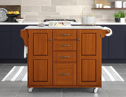 Home Styles Large Mobile Create-a-Cart Warm Oak Finish Two Door Cabinet Kitchen Cart with Salt and Pepper Granite Top, Adjustable Shelving, Four Large Utility Drawers