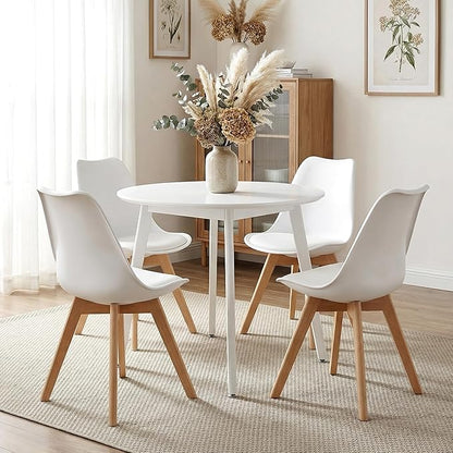 CangLong Dining Chairs Set of 4, Mid Century Modern Kitchen and Dining Chair, Soft Padded Dining Desk Chairs with Wood Legs, for Kitchen, Dining, Living Room & Bedroom, White