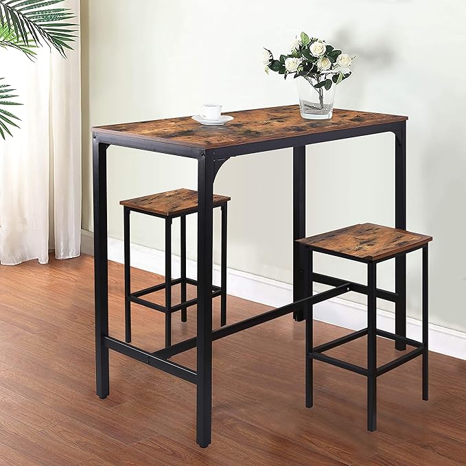 MUPATER 47'' Bar Table, Industrial Dining Table,High Top Table for 4,Tall Counter Height Pub Table for Dining Room, Kitchen or Living Room, 47.2''L x 23.6''W x 41.7''H, Rustic Brown