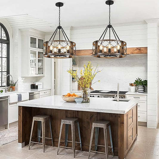 Farmhouse Chandelier, 19.8 inch 5-Light Black Dining Room Lighting Fixtures Rustic Adjustable Hanging Pendant Lighting for Kitchen Island Entryway Foyer Bedroom Hallway