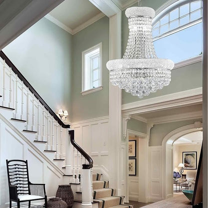 10 Lights Chrome Finish Empire Crystal Chandelier Lighting for Dining Room Living Room Foyer Hallway Bedroom Entryway (Dia 18'')