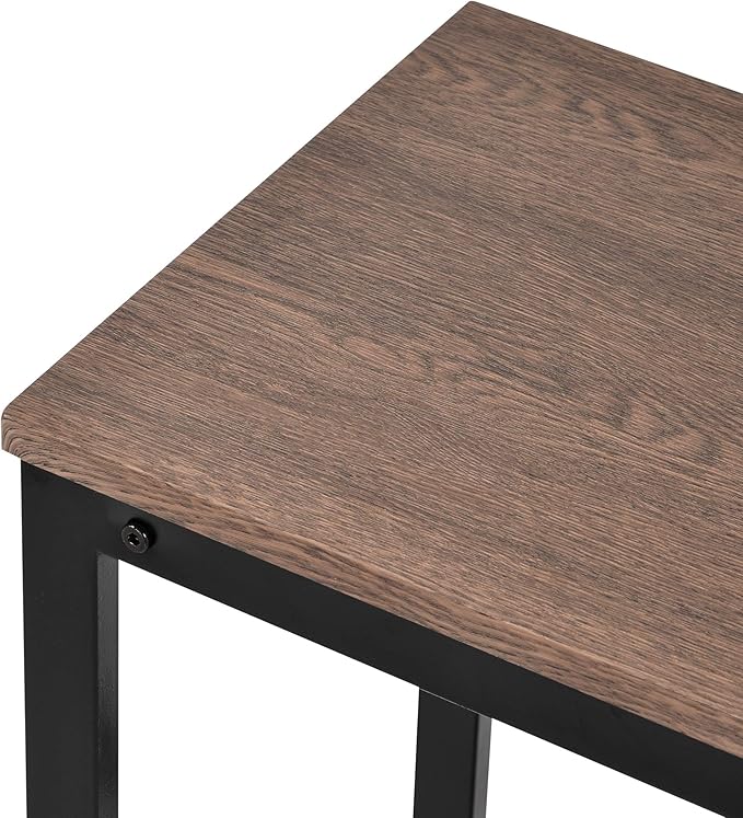 Solid Wood 4-Piece Kitchen Dining Table Set, Counter Height Bar Table Set with 3 Stools and Storage Shelves, Perfect for Home, Kitchen, Living Room (Dark Brown-1)
