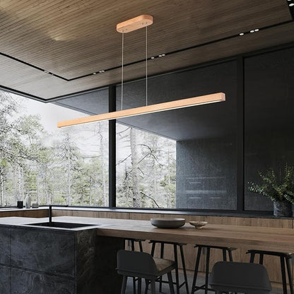 YISDESIGN 71" 40W Wood Linear Pendant Light Fixture Led Dining Room Light Dimmable Hanging Light Fixture for Kitchen Island Dining Room Pool Table Lights Natural