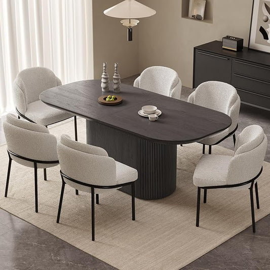 Miuuod 70.86" Large Oval Dining Table Set with 6 Chairs, Farmhouse Wood Kitchen Table Set, Modern Dining Room Furniture,Space-Saving Pedestal Base, Easy Clean, Dark Grey