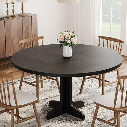 Garvee 47 in Round Dining Table for 4, Farmhouse Kitchen Dining Room Circle Dinner Table, Kitchen Dining Room Furniture, Black (Table Only)