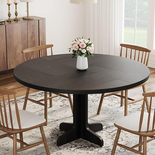 Garvee 47 in Round Dining Table for 4, Farmhouse Kitchen Dining Room Circle Dinner Table, Kitchen Dining Room Furniture, Black (Table Only)