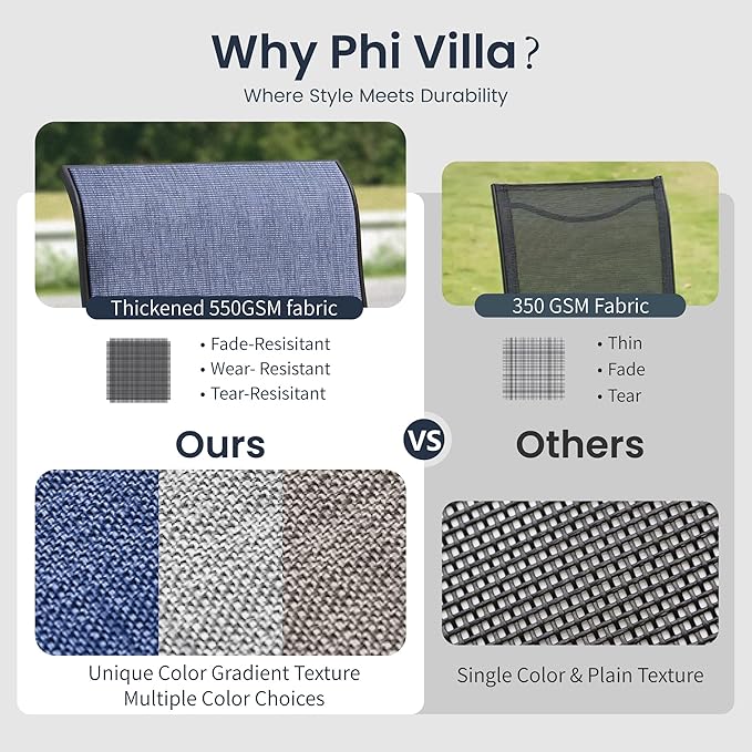 PHI VILLA 5 Piece Outdoor Patio Dining Set with 4 Swivel Dining Chairs & 1 Wood-Like Dining Table, All Weather Blue Textilene Mesh Fabric Chair and Square Metal Table for Deck Lawn Garden