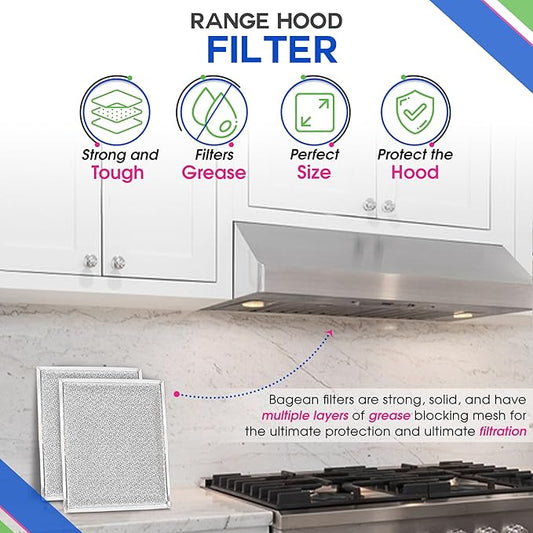Bagean Stove Hood Vent Filter 8" x 9.5" BP55 Compatible with Broan Range Hood Filter Replacement and NuTone Kitchen Exhaust Fan - Aluminum Screen Blocks Grease & Filters Over Oven Air (2-Pack)