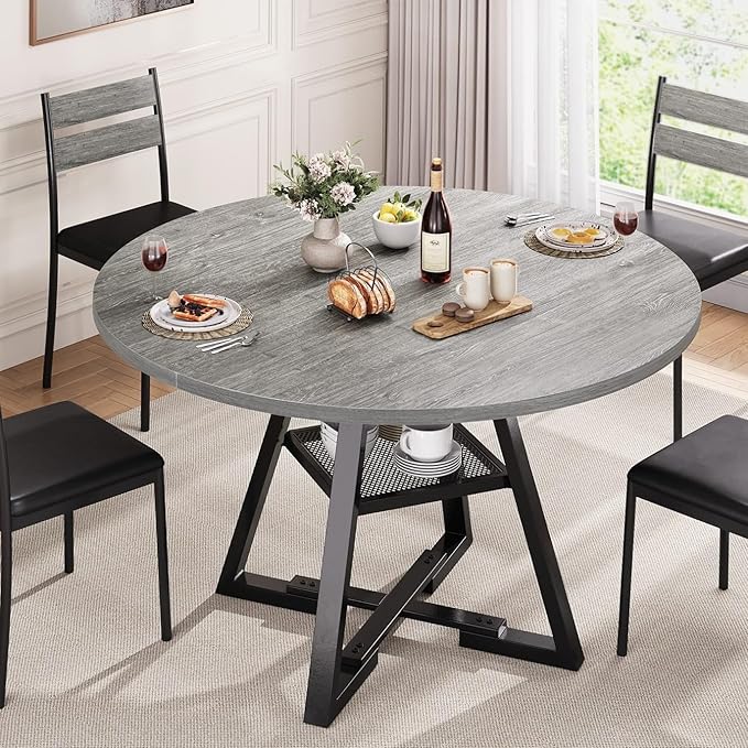 Jocoevol Round Dining Table for 4,Kitchen Dining Room Circle Dinner Pedestal Table,Space Saving Wood Kitchen & Dining Room Furniture (Grey, 47In)