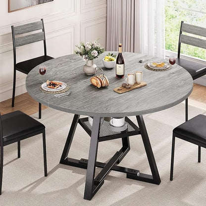 Jocoevol Round Dining Table for 4,Kitchen Dining Room Circle Dinner Pedestal Table,Space Saving Wood Kitchen & Dining Room Furniture (Grey, 47In)
