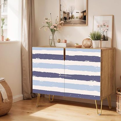 SIGNWIN Sideboard Buffet Cabinet, Kitchen Storage Cabinet with 2 Doors, Navy Blue Periwinkle Paint, Cupboard Console Table for Dining Room - 35" L x 18" W x 29" H