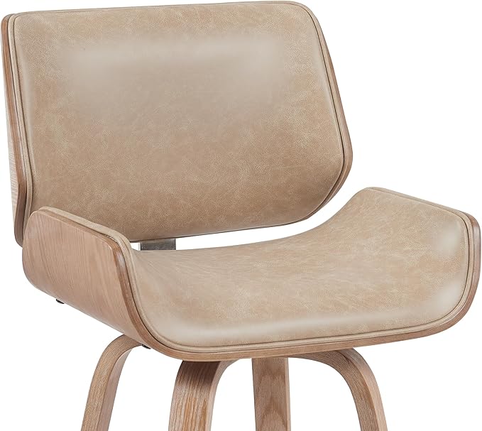 Tyler Modern Counter Height Swivel Bar Stool with White Wash Finished Wood and Vintage Brown Upholstery Set of 2