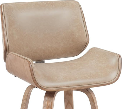 Tyler Modern Counter Height Swivel Bar Stool with White Wash Finished Wood and Vintage Brown Upholstery Set of 2