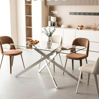 60.63" Rectangular Glass Dining Table,Glass Dining Room Table with Tempered Glass Tabletop and Metal Legs, Modern Style Kitchen Table for Home, Kitchen, Dining Room