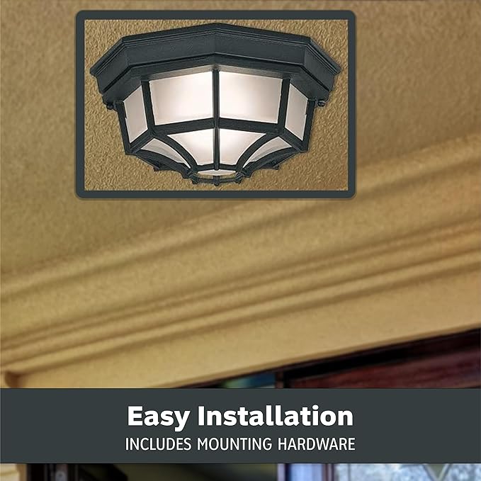 Designers Fountain 2067-BK Builder Cast Outdoor Flush Mount Ceiling Light, 10.5 in W, Black