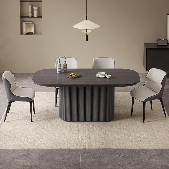 70" Oval Dining Table Set for 4, Modern Dining Room Tables with 4 Chairs for Kitchen, Living Room, Bar, 5 Piece Kitchen Table Set, Dinner Tablewith Stables Oval Pedestal, Black