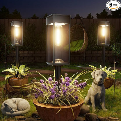 ALFIOT Bright Solar Lights Outdoor, 6 Pack Solar Pathway Lights Outdoor, Auto On/Off, IP65 Waterproof Solar Garden Lights Solar Powered Landscape Lighting for Yard Patio Walkway Driveway Pathway