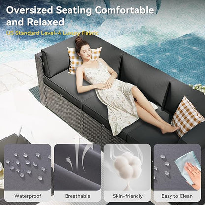 Aoxun 7 Piece Patio Furniture Set, Outdoor Sectional Sofas with Waterprool Cover, Wicker Rattan Outdoor Furniture Patio Conversation Set for Backyard, Garden Dark Grey