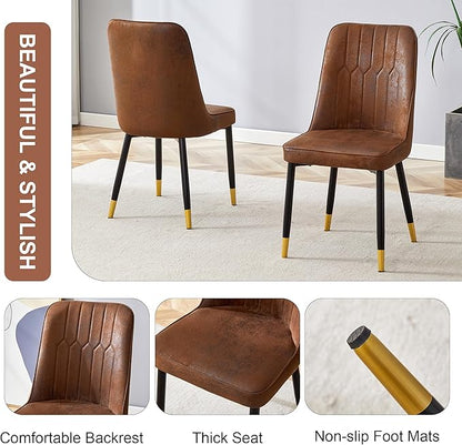 Dinner Chairs Set of 2 Perfect to Match Table Sets, Brown Velvet Upholstered Nice for Kitchen and Dining Room, Office Guest Chairs with Black Metal Legs, Gold Spray Decoration