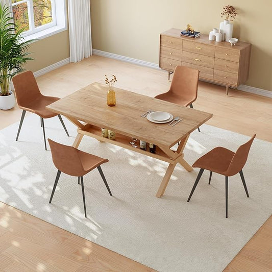 HIPIHOM 63" MDF Dining Room Table and PU Chairs for 4, Sturdy Metal Frame, Small Kitchen Tables Ideal for Comedor Styles and Family Dining