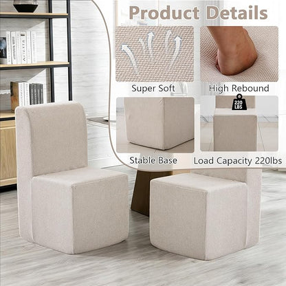 Modern Linen Upholstered Armless Dining Chair Set of 4, Comfortable Dining Room Chair Side Leisure Chairs with Mid Back for Dining Room Kitchen Bedroom Reading Room, No Assemble, Beige