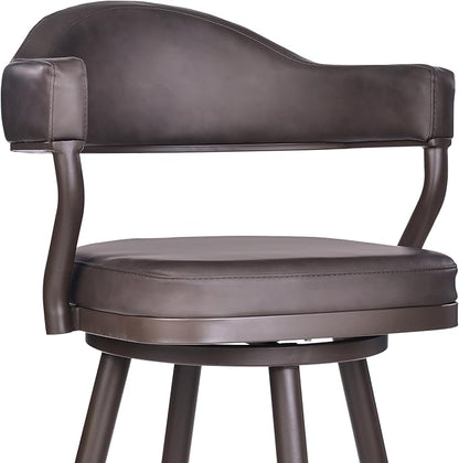 Armen Living Justin Modern Farmhouse 30" Seat Height Swivel Vintage Brown Faux Leather Bar Stool with Brown Metal Legs for Kitchen Island Counter, Set of 2