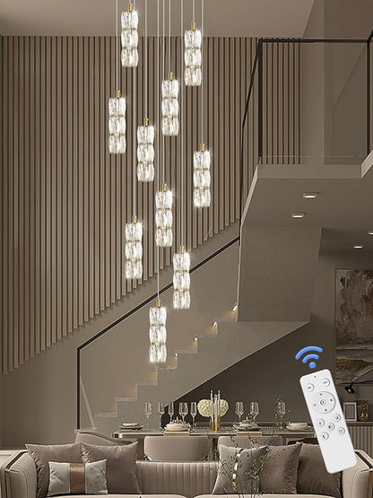 ykolupty Large Chandeliers for Living Room Modern Crystal Gold Chandeliers Spiral Staircase Pendant Light High Ceiling Lamp Fixture for Foyer Entrance Dimmable 2700-6000K