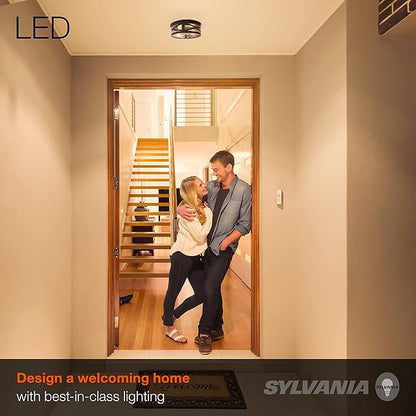 Sylvania Wellesley Vintage Drum Light Fixture, Antique Black Metal and Seeded Glass, 2 Dimmable 60W LED A19 Bulbs Included (60063)