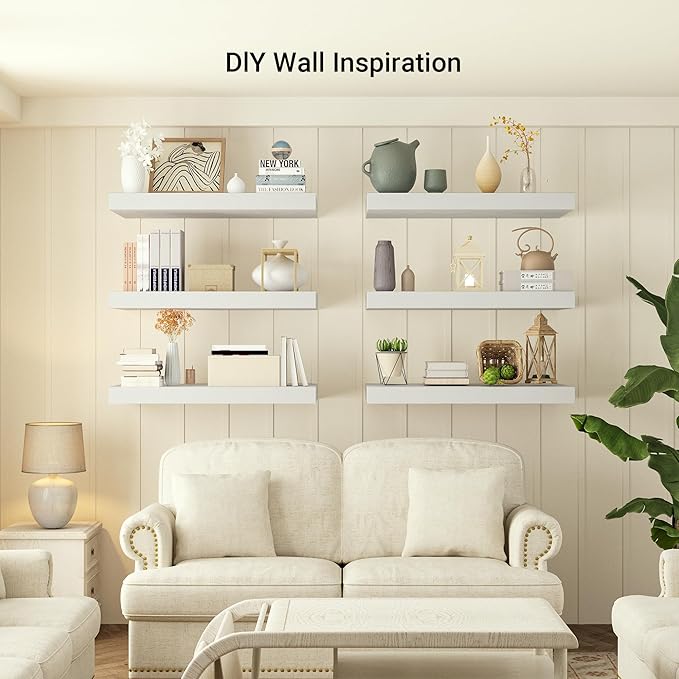 Heimlove 12 Inch Deep Floating Shelves, 72 x 12 Inches Long Wall Shelf, Large Extra Display & Storage Shelf, Rustic Wood Wall Shelves for Fireplace Mantel, White, 1 Pack