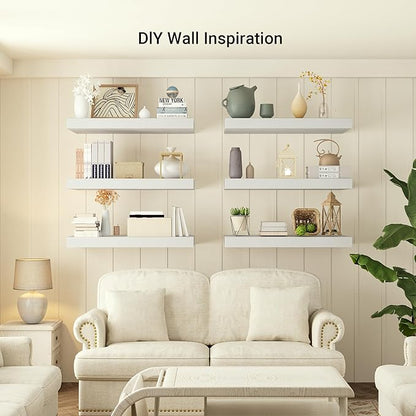 Heimlove 12 Inch Deep Floating Shelves, 72 x 12 Inches Long Wall Shelf, Large Extra Display & Storage Shelf, Rustic Wood Wall Shelves for Fireplace Mantel, White, 1 Pack